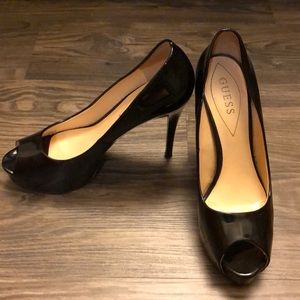 Guess black peep-toe heels